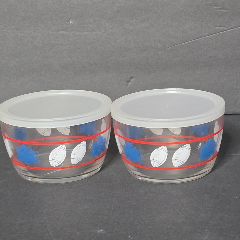 2 Vintage SUPER BOWL XXVII Glass Snack Bowls*NFL*Dallas Cowboys*Buffalo Bills